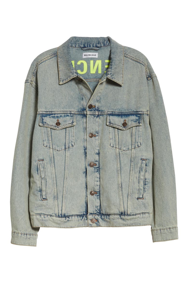 Back Logo Denim Jacket, Alternate, color, DIRT BLEACH BLUE