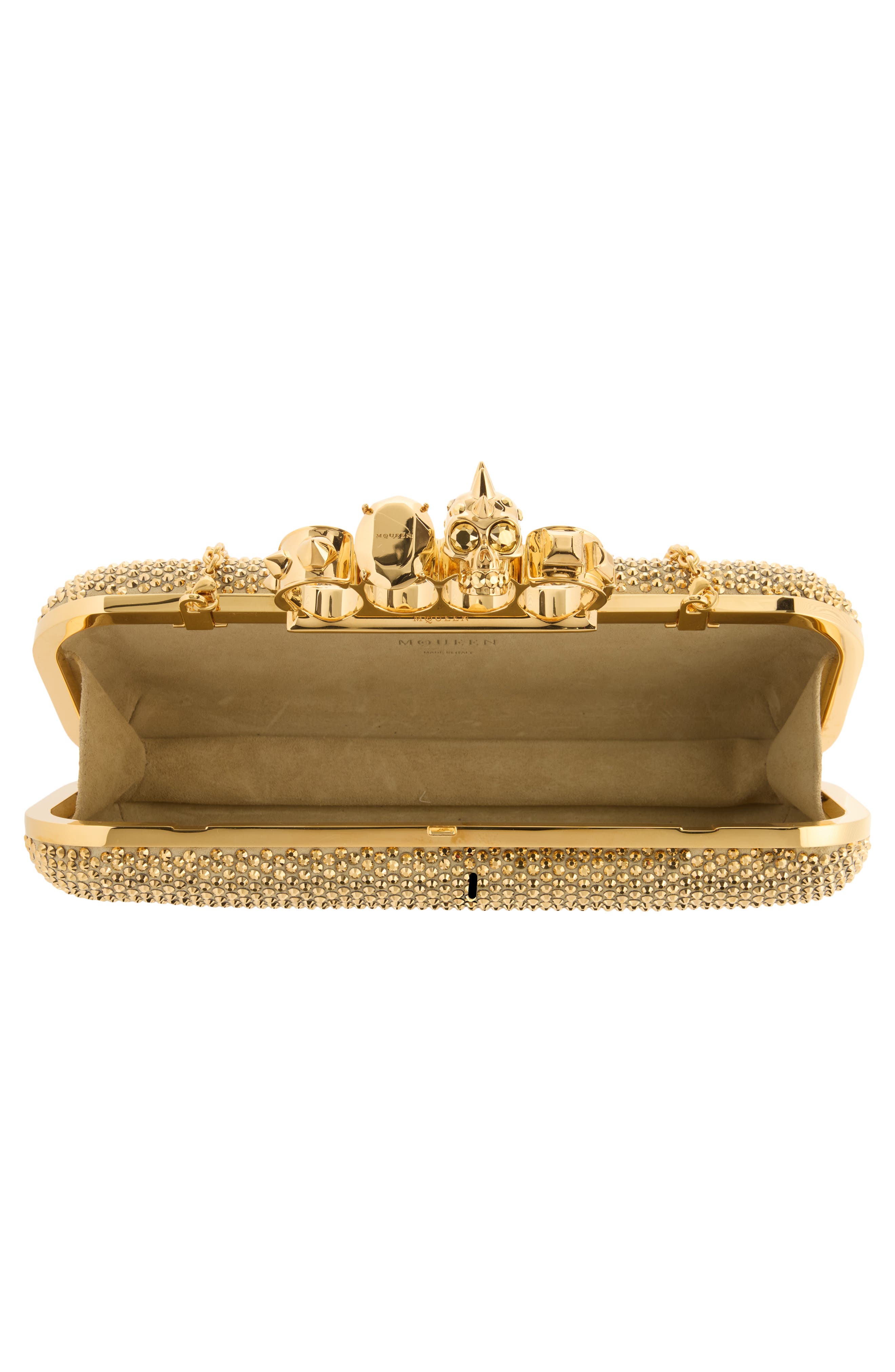 Long Knuckle Crystal Embellished Suede Clutch, Alternate, color, MIX COLOR