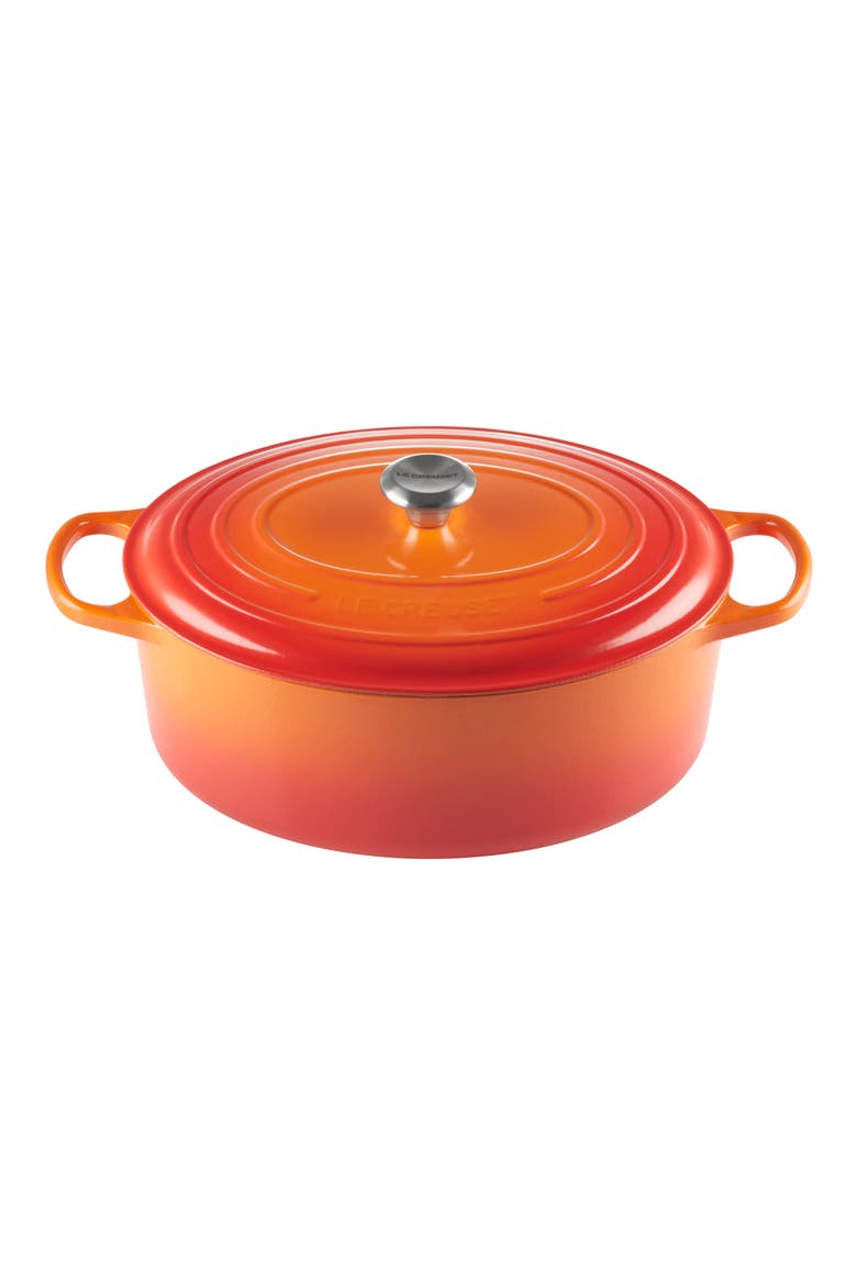 Signature 9 1/2 Quart Oval Enamel Cast Iron French/Dutch Oven, Main, color, FLAME