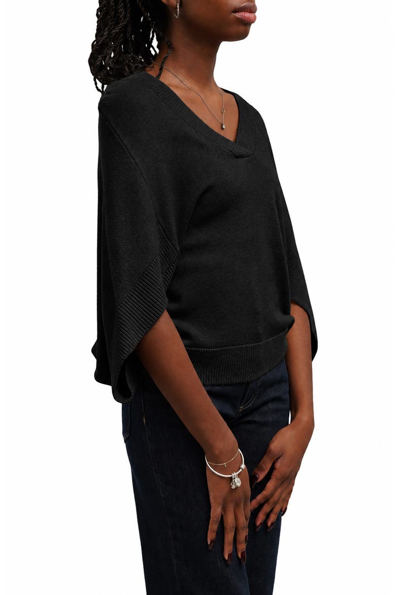 V-Neck Cape Sweater, Alternate, color, BLACK