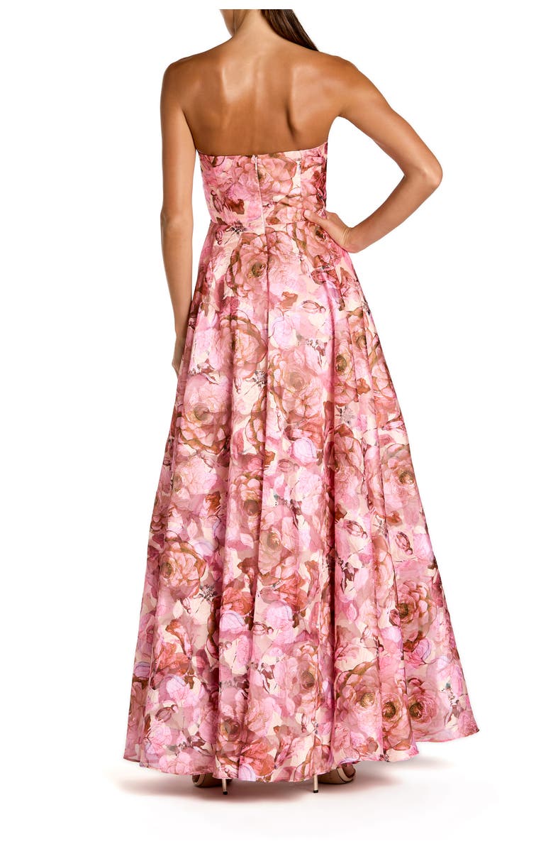 Mac Duggal Strapless Floral Printed A-Line Gown With 3D Flower, Alternate, color, Rose Multi