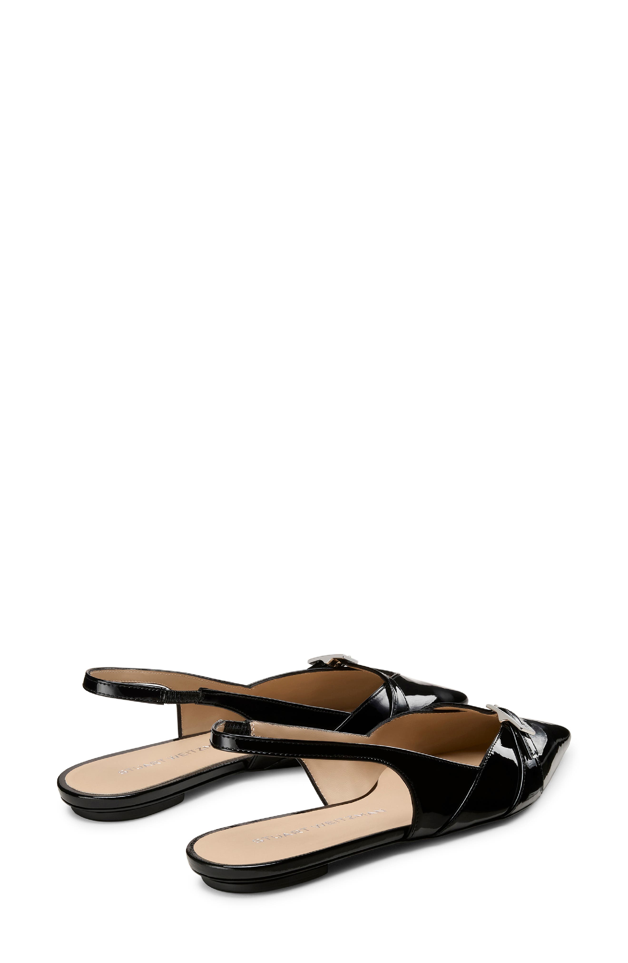 Georgie Pointed Toe Leather Slingback Flat, Alternate, color, BLACK