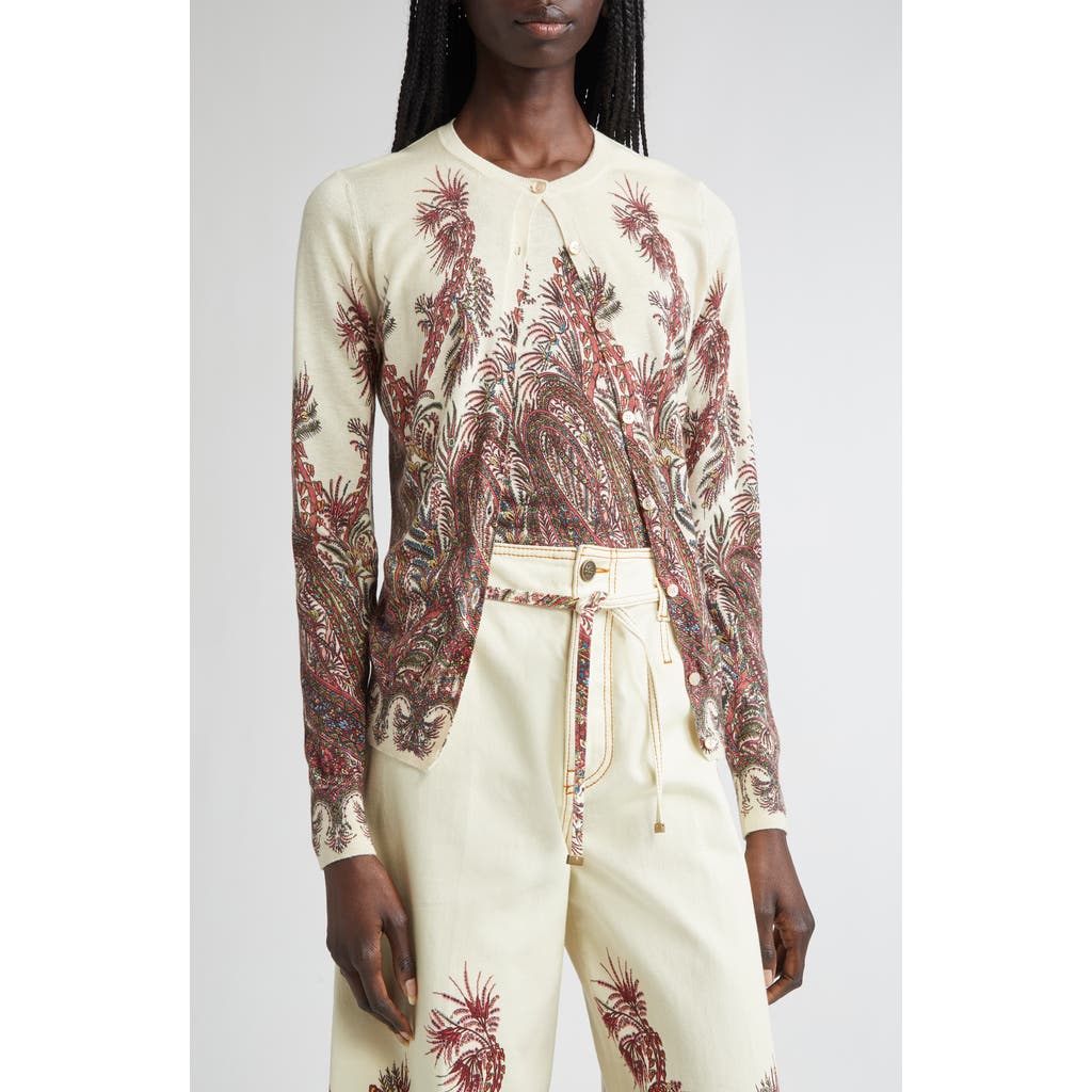Etro Silk And Cashmere Cardigan With Placed Print In Brown