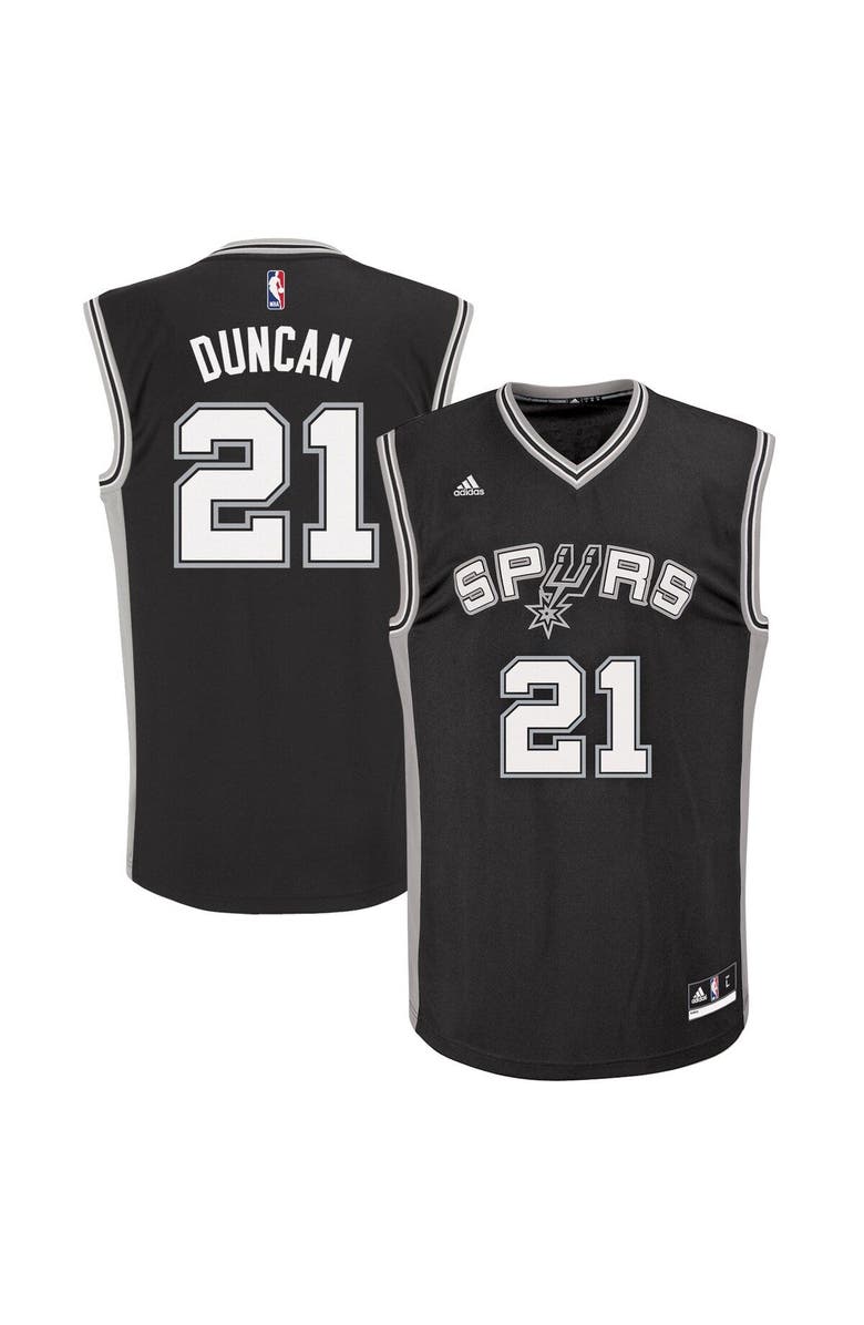 adidas Men's adidas San Antonio Spurs Tim Duncan Black Road Replica Jersey, Main, color, 