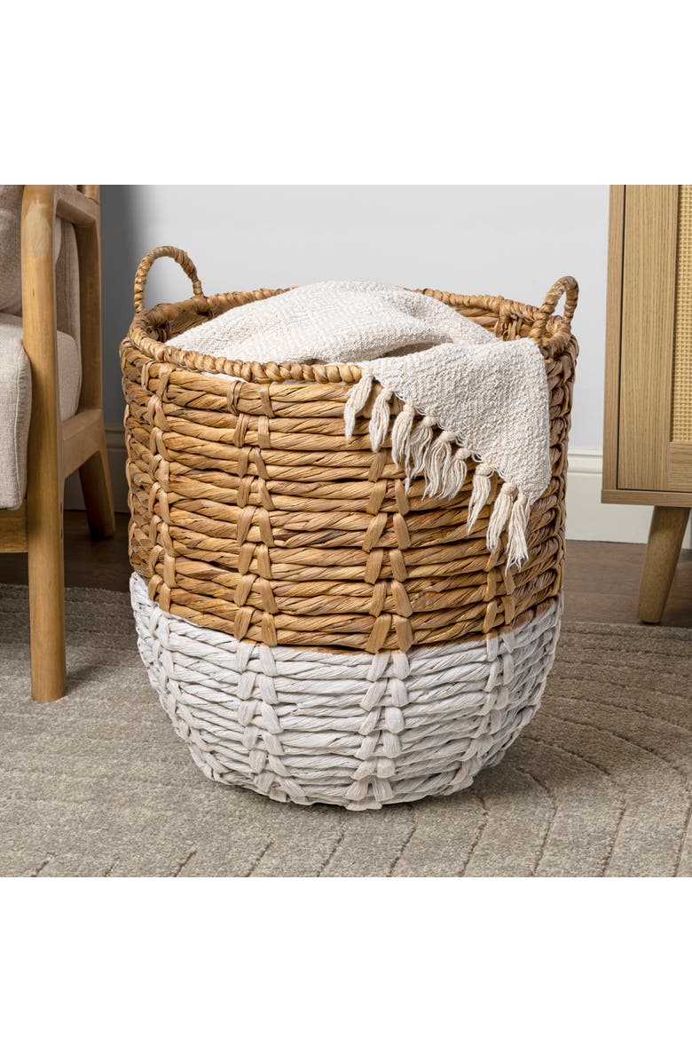 HAPPIMESS Laurel 19.49" Bohemian Handwoven Abaca Hamper Basket with Handles, Alternate, color, Natural/White