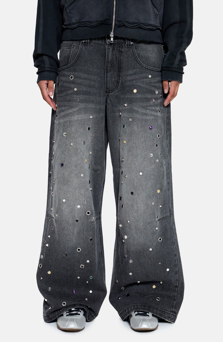 JADED LONDON Rhinestine Stud Colossus Jeans, Main, color, Black