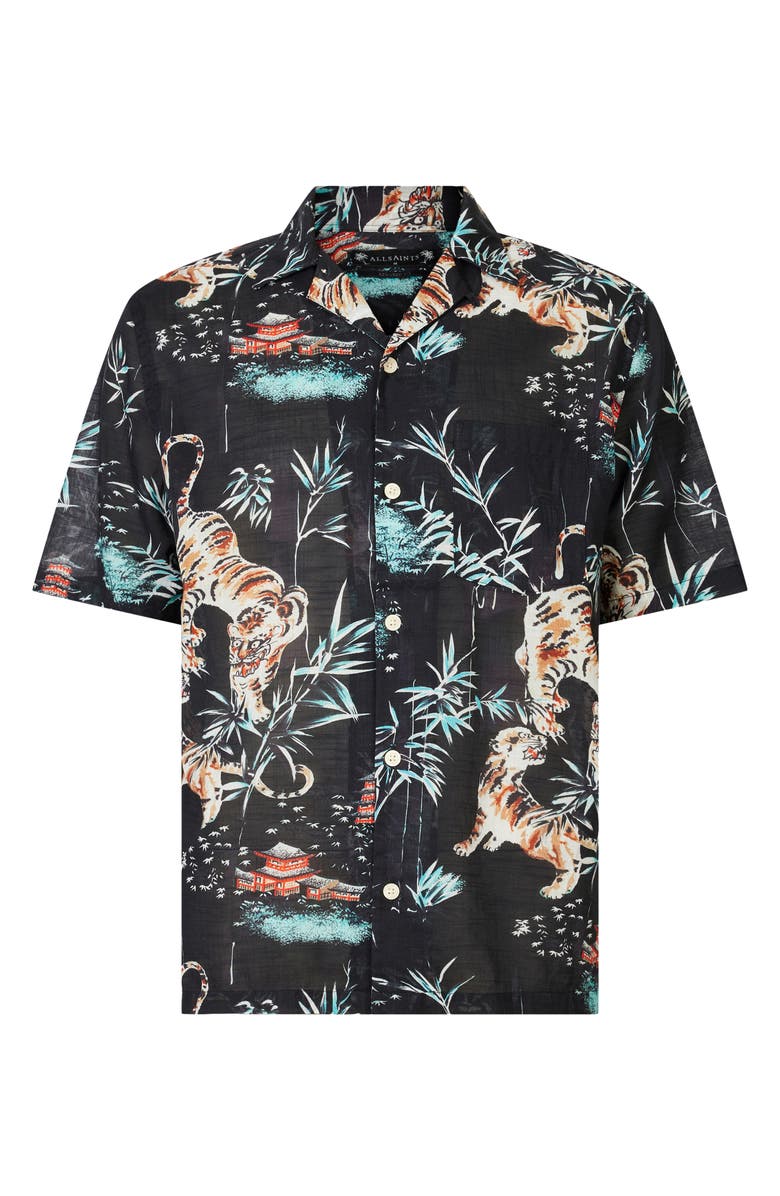 AllSaints Tagise Relaxed Fit Tiger Print Short Sleeve Cotton Button-Up Shirt, Alternate, color,