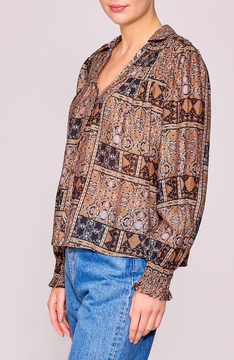 MELLODAY Print Button-Up Shirt, Alternate, color, Dark Taupe Patchwork