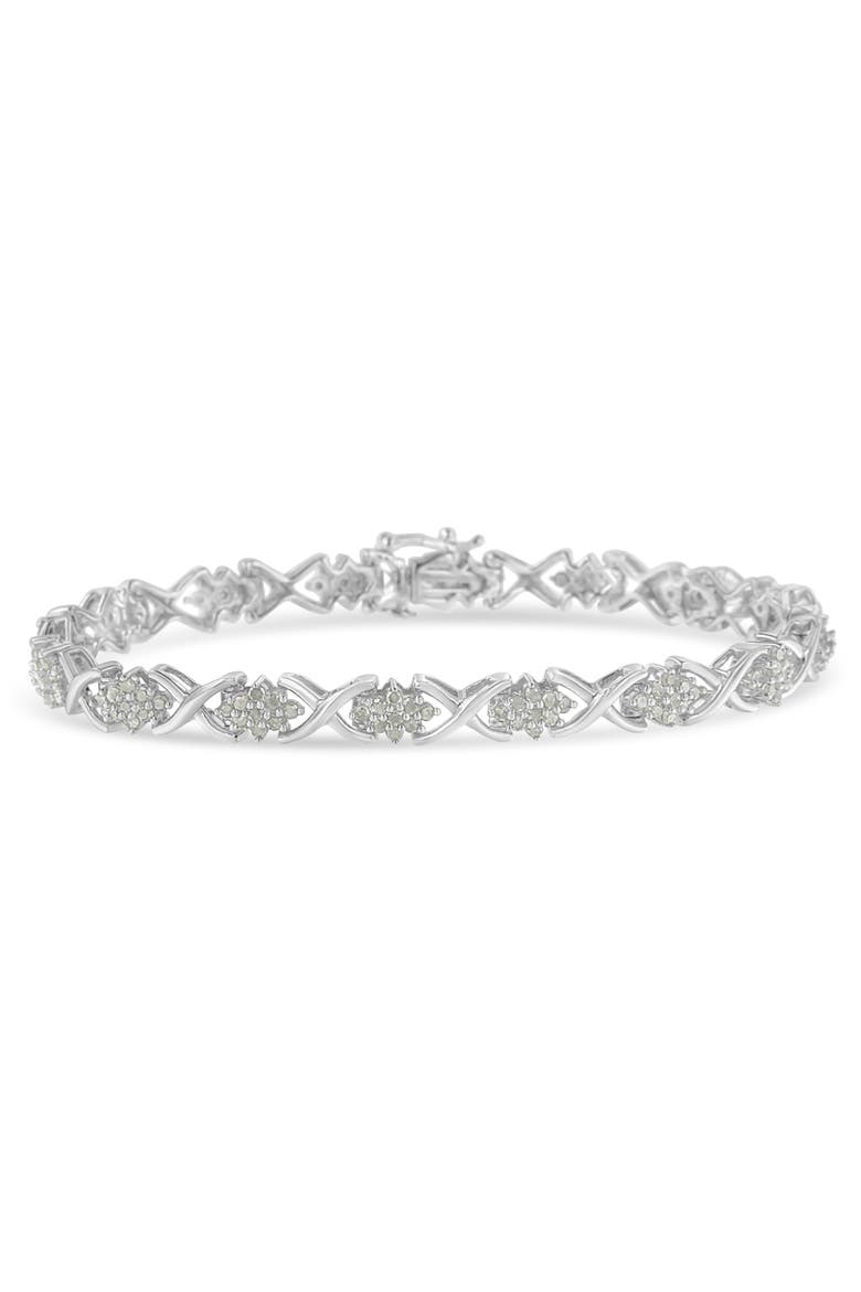 Silver 1-1/2 Cttw Diamond Cluster X Link Tennis Bracelet, Main, color, White