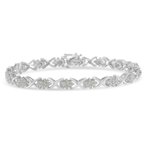 Silver 1-1/2 Cttw Diamond Cluster X Link Tennis Bracelet