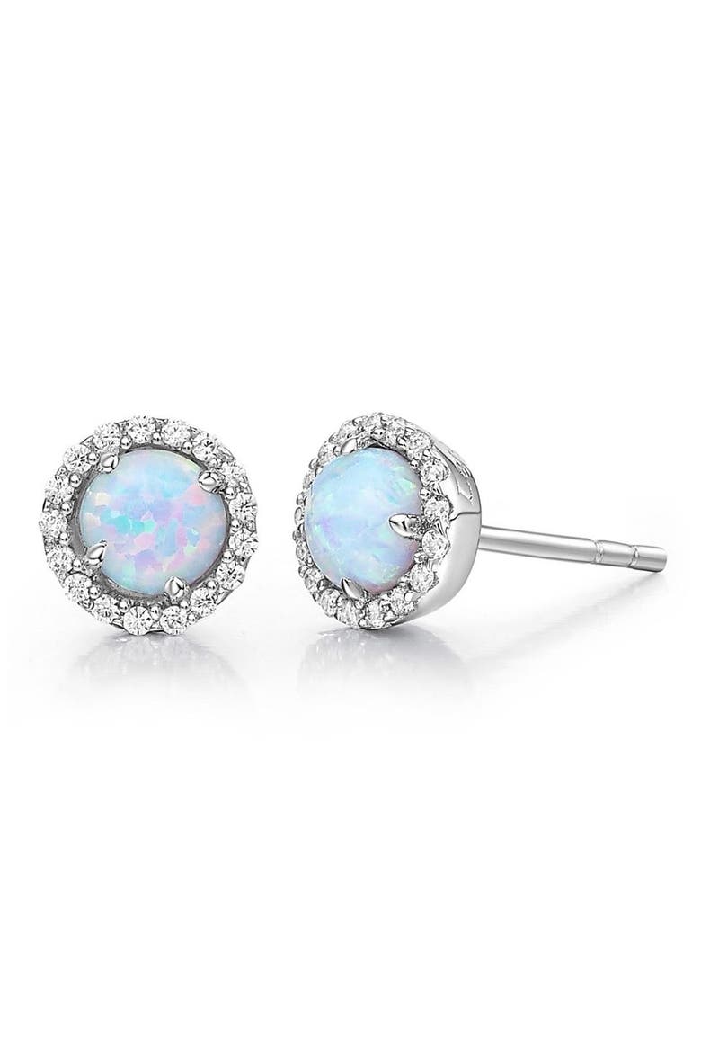 Birthstone Stud Earrings, Main, color, OCTOBER OPAL / SILVER