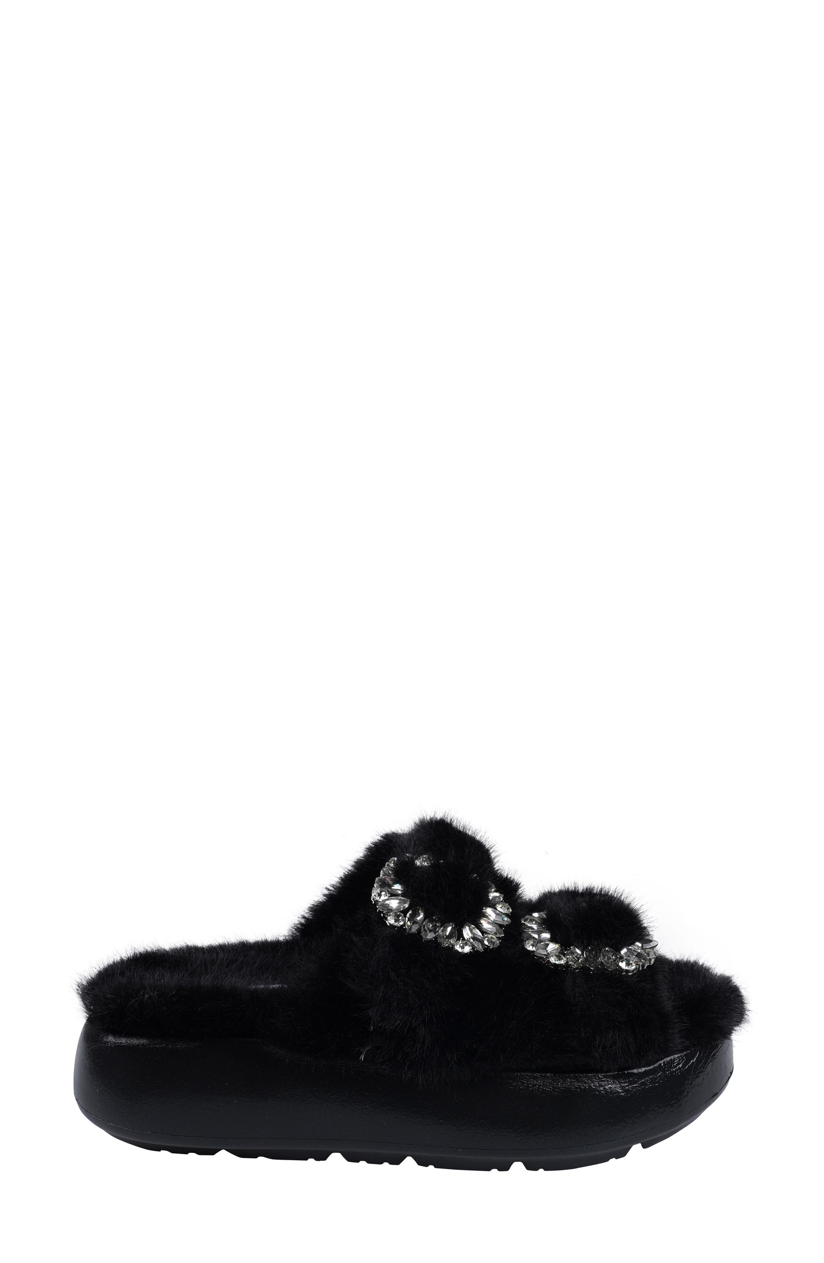 ZIGIny Fly Faux Fur Platform Slide Sandal, Alternate, color, Black