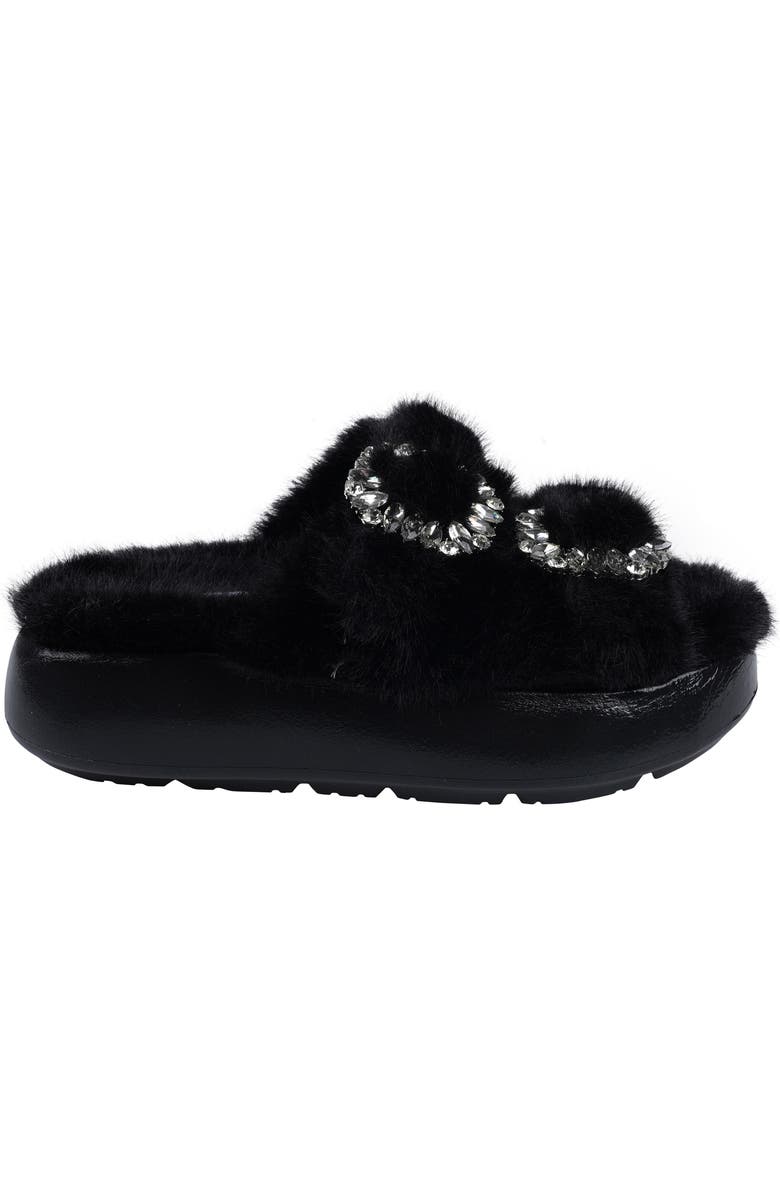 ZIGIny Fly Faux Fur Platform Slide Sandal, Alternate, color, Black