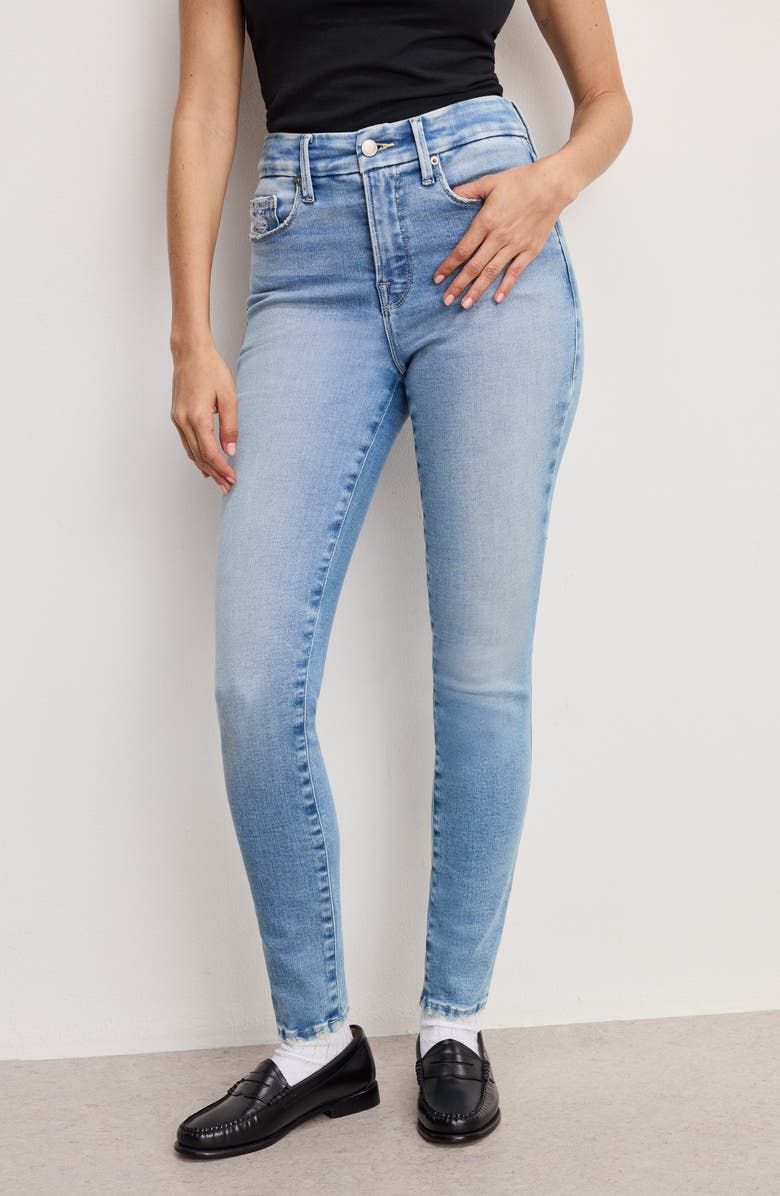 Good American Soft Tech Good Legs Distressed Skinny Jeans, Alternate, color, Indigo799