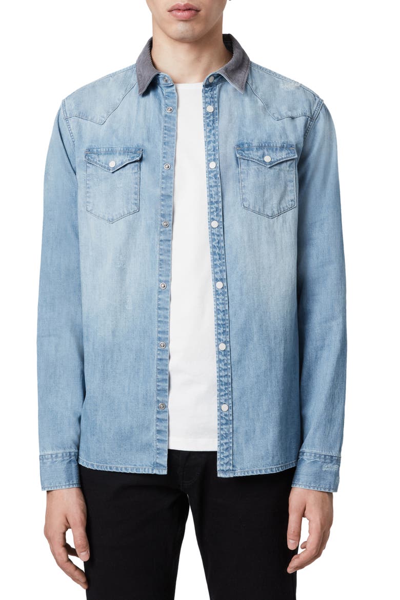Dearne Regular Fit Denim Shirt, Main, color, MID INDIGO
