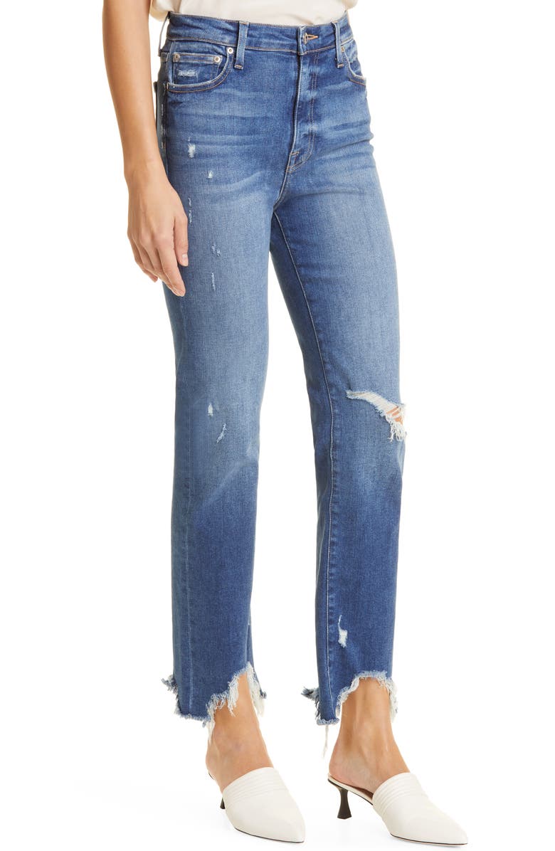 Jonathan Simkhai Standard River High Waist Distressed Straight Leg Jeans, Alternate, color, Distressed Atlantic