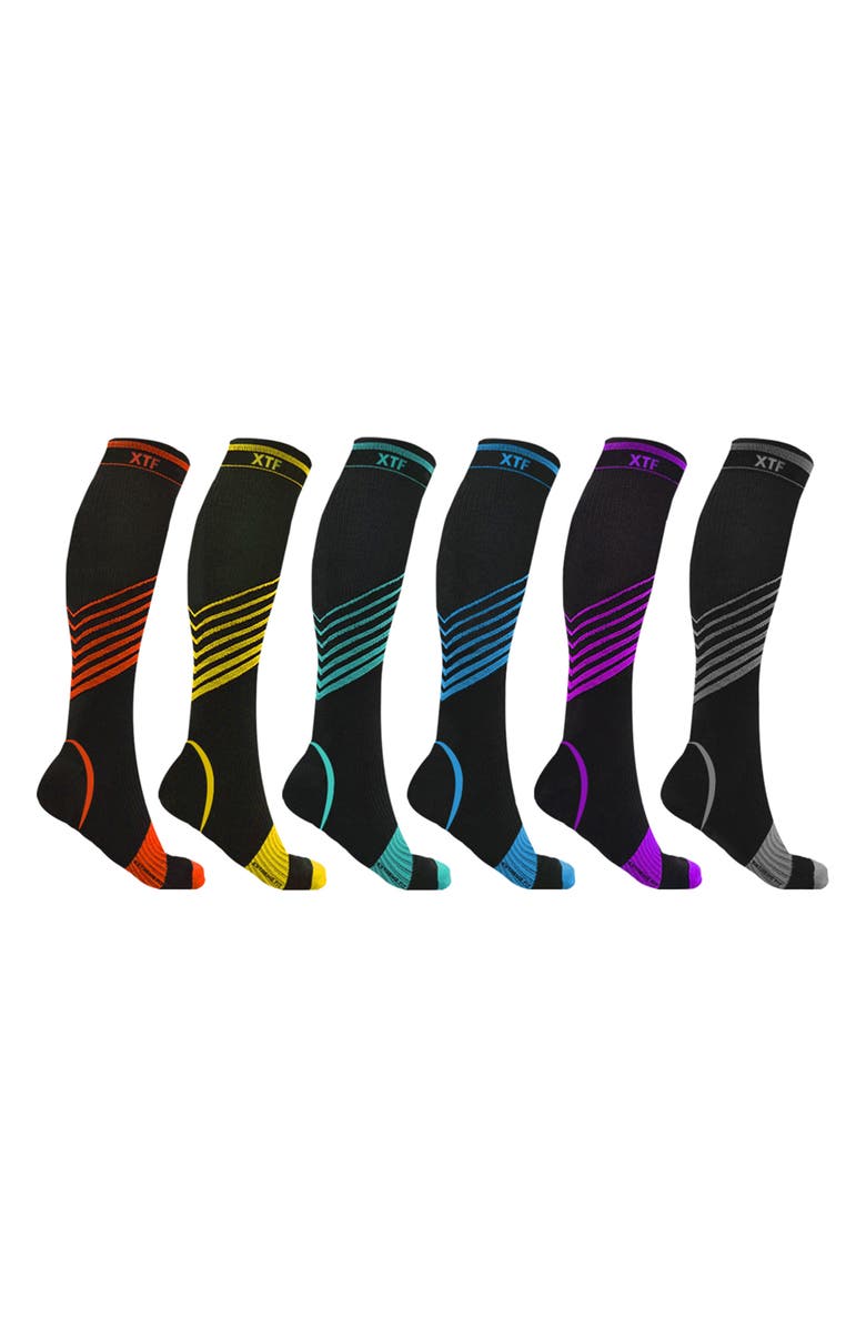 EXTREME FIT Assorted 6-Pack Ultra Performance Athletic Compression Socks, Main, color, Black