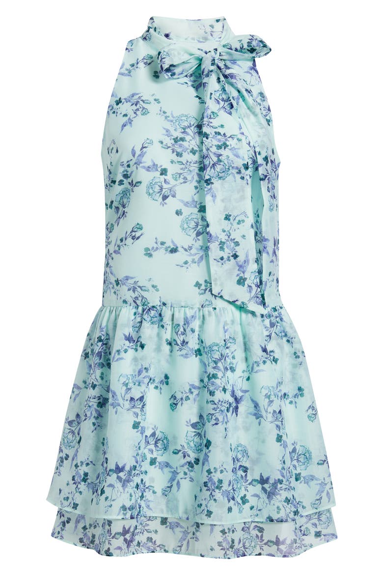 Tie Neck Tiered Minidress, Alternate, color, BLUE ROCOCO FLORAL