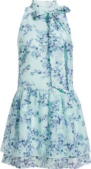 Chelsea28 Tie Neck Tiered Minidress