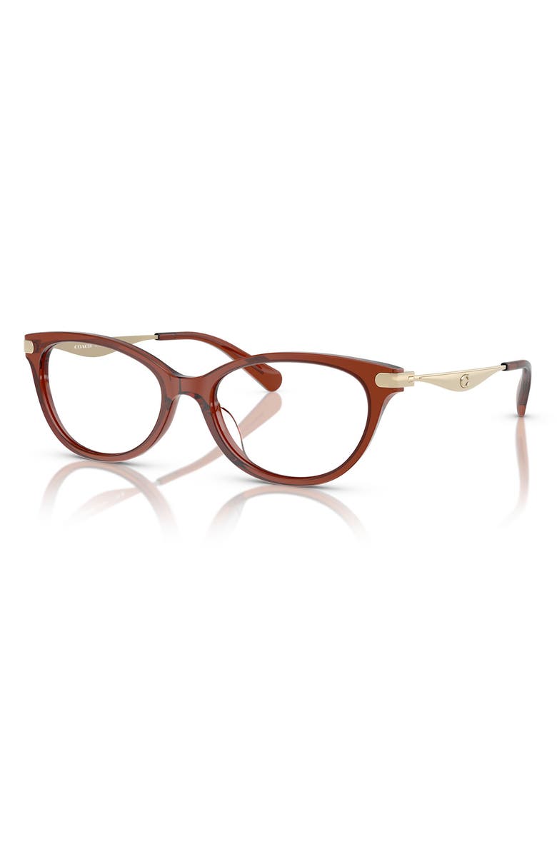 COACH 52mm Pillow Optical Glasses, Alternate, color, Transparent Brown / Demo Lens