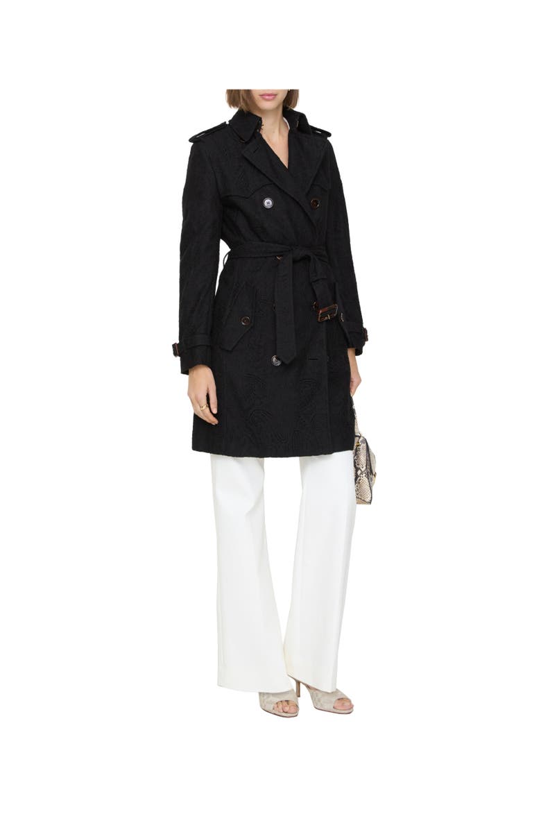 Burberry Mid-length Paisley Lace Foxfield Trench Coat, Alternate, color, Black