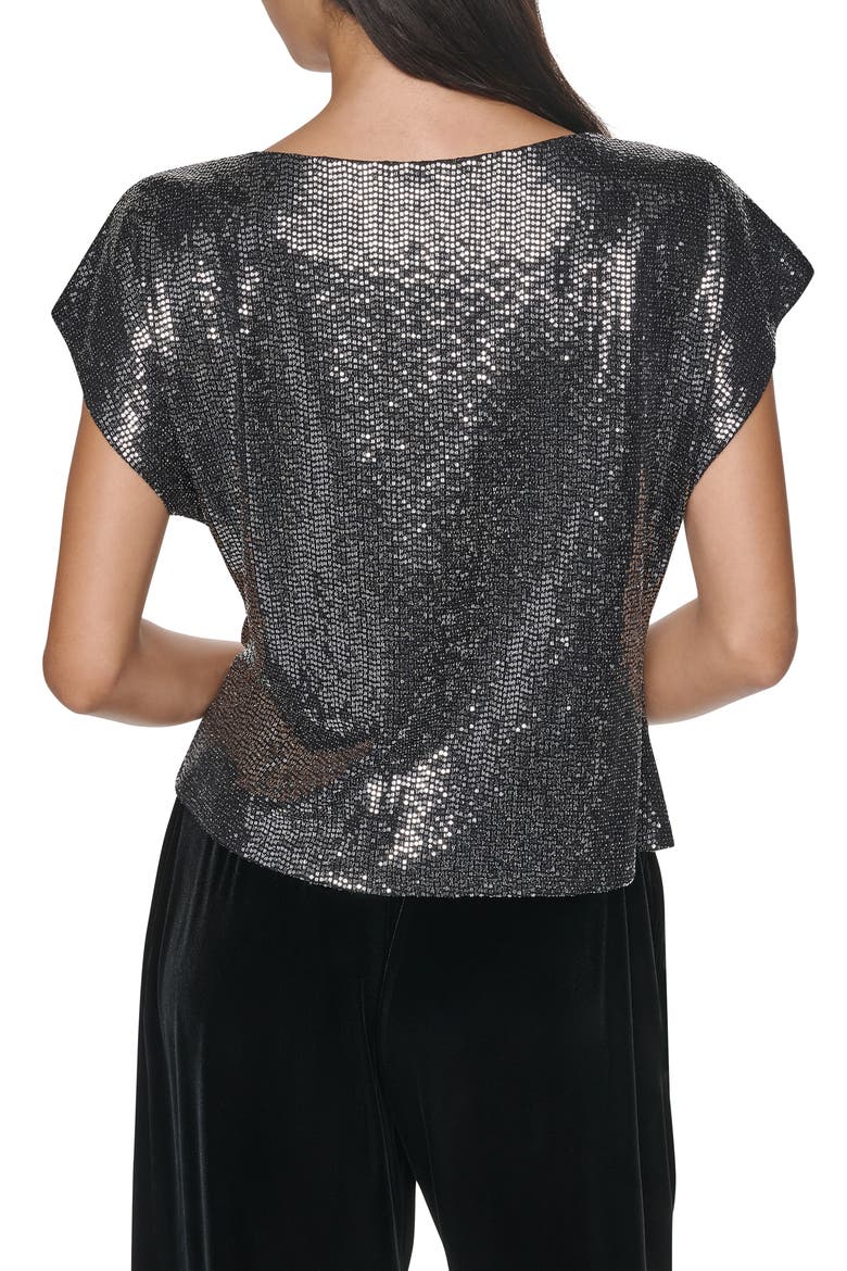 Mirror Metallic Short Sleeve Top, Alternate, color, BLACK/ SILVER
