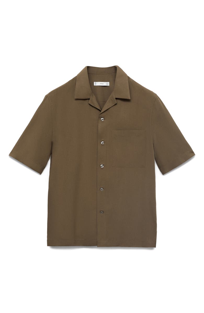 MANGO Regular Fit Short Sleeve Tencel<sup>™</sup> Lyocell Button-Up Shirt, Alternate, color, Brown