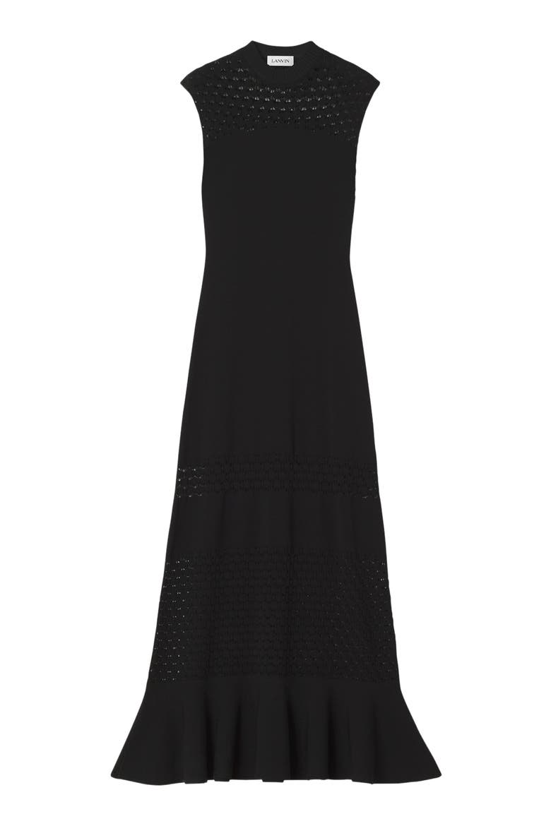 Lace Detail Dress In Viscose, Alternate, color, Black