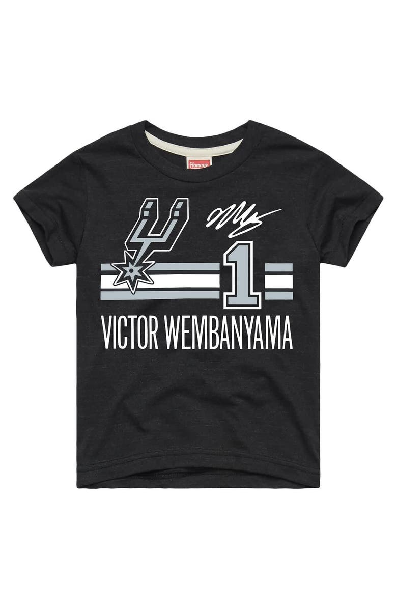 Homage Youth Homage Victor Wembanyama Charcoal San Antonio Spurs Remix Signature Name & Number Tri-Blend T-Shirt, Main, color, Charcoal