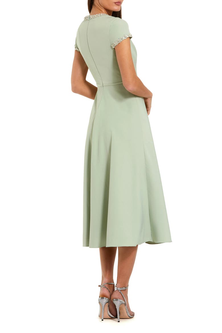 Crepe Midi Dress With Rhinestone Beading, Alternate, color, Sage