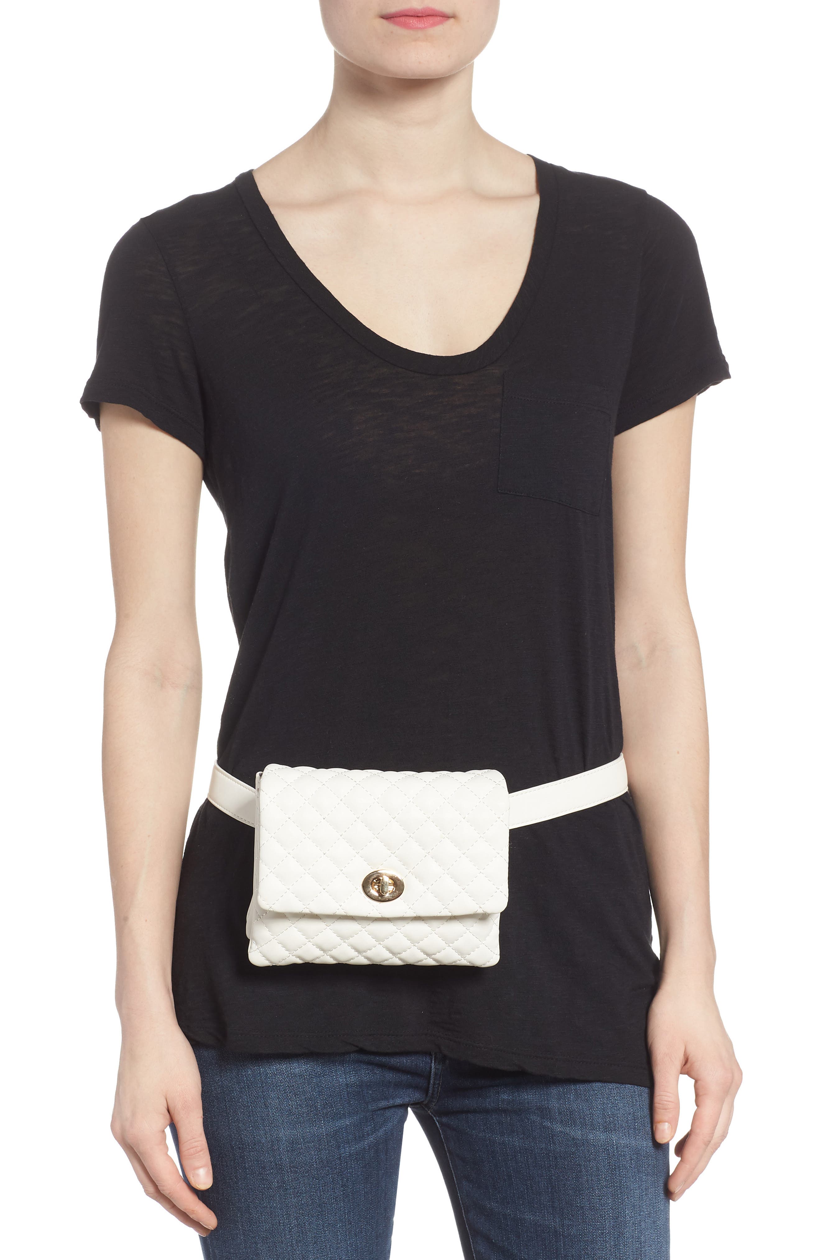 Quilted Vegan Leather Convertible Belt Bag, Alternate, color, WHITE