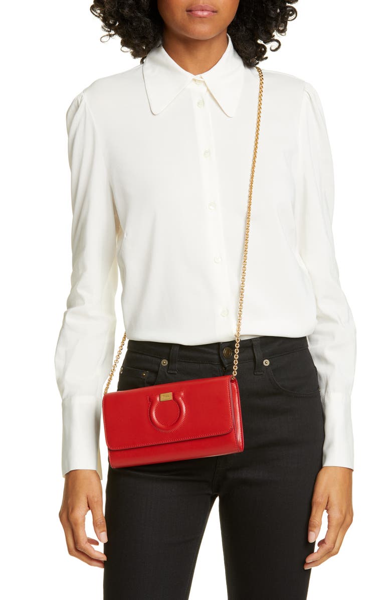 FERRAGAMO Salvatore Ferragamo City Quilted Gancio Leather Wallet on a Chain, Alternate, color,