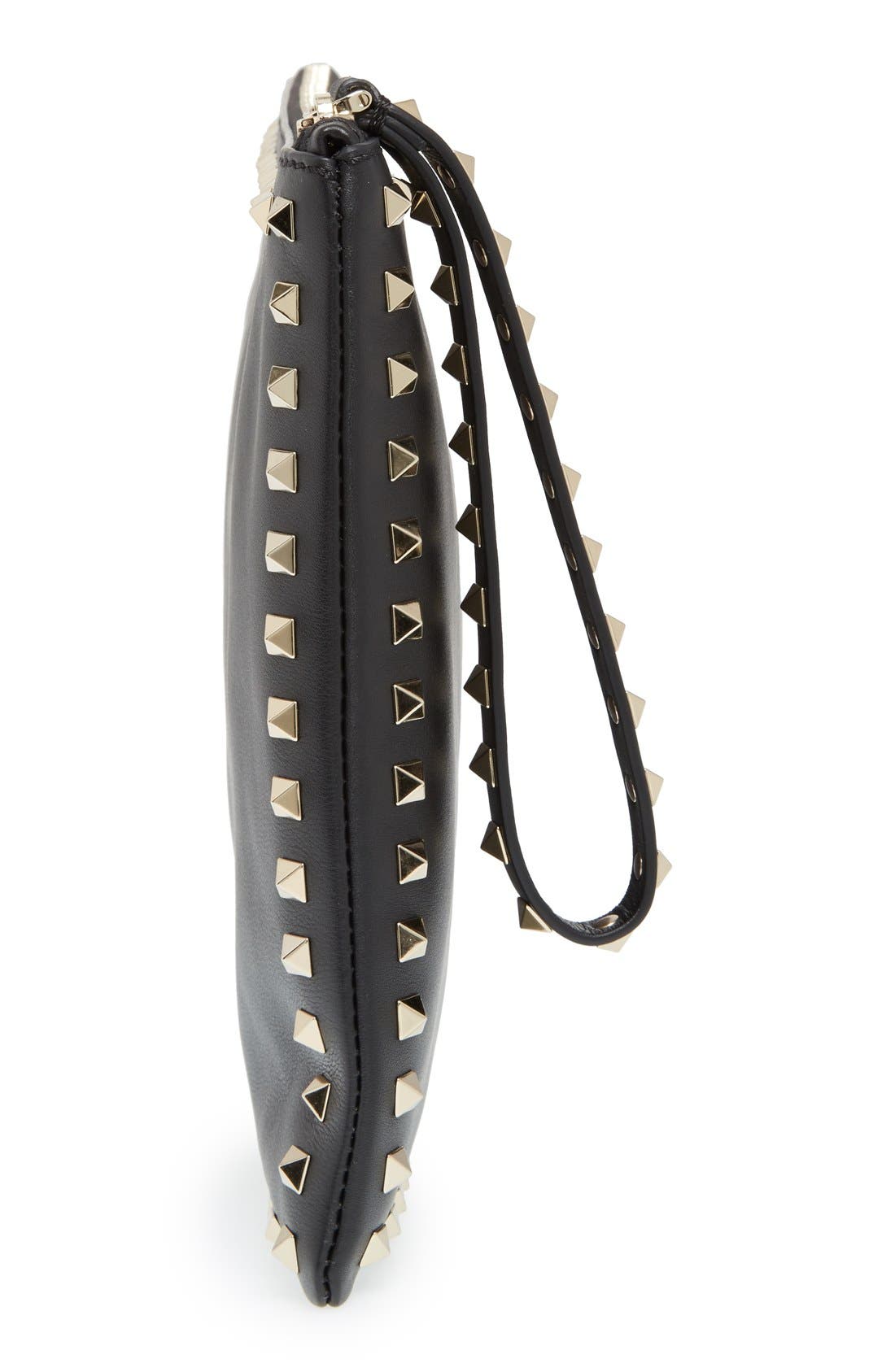 'Rockstud' Leather Clutch, Alternate, color, BLACK