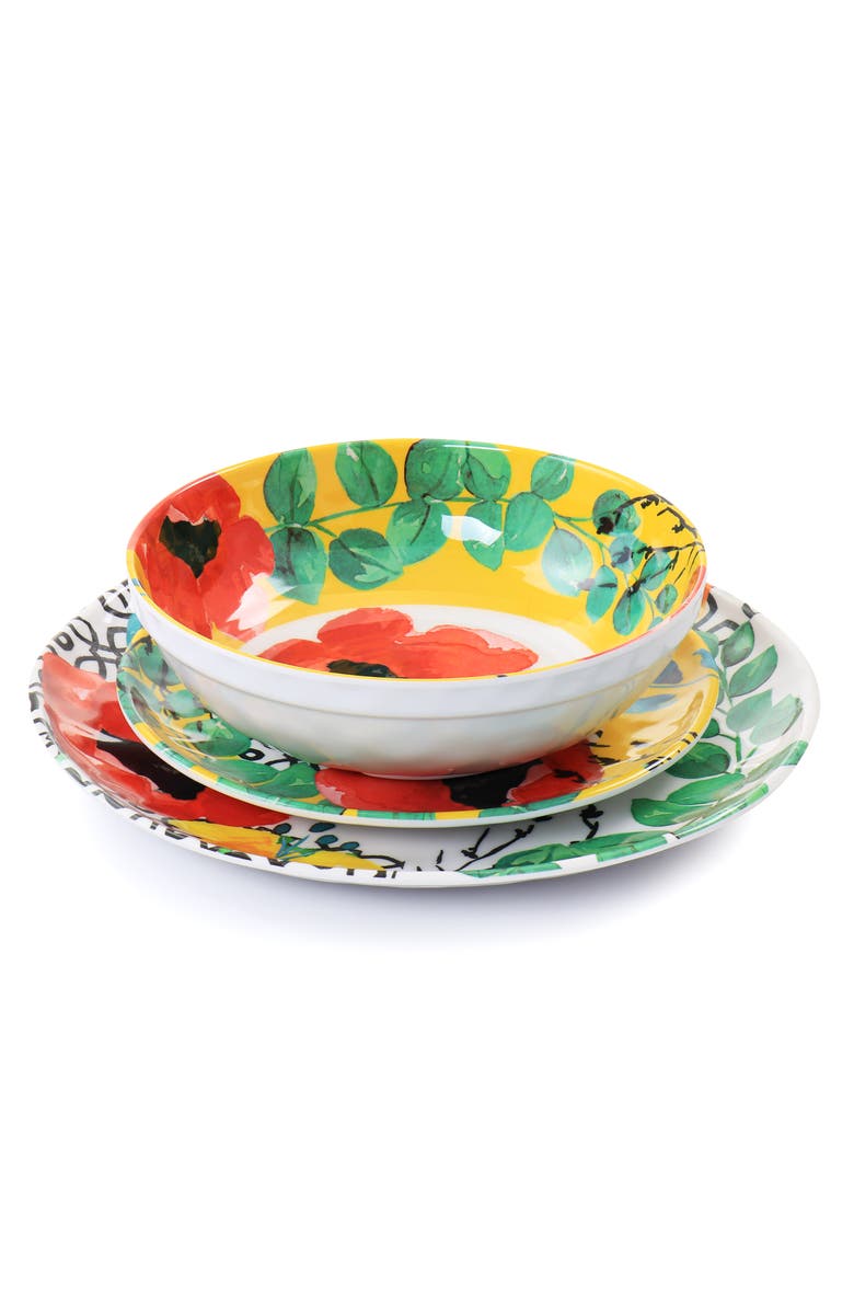 Elama Grace 12 Piece Melamine Dinnerware Set, Alternate, color, Yellow