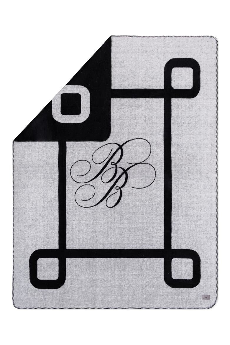 BB Monogram Throw Blanket, Main, color, BLACK