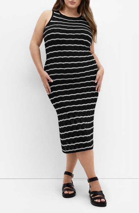 Open Knit Midi Tank Dress (Plus)
