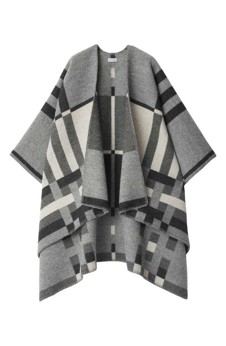 Burberry Colorblock Stripe Wool Cape, Alternate, color, Chalk