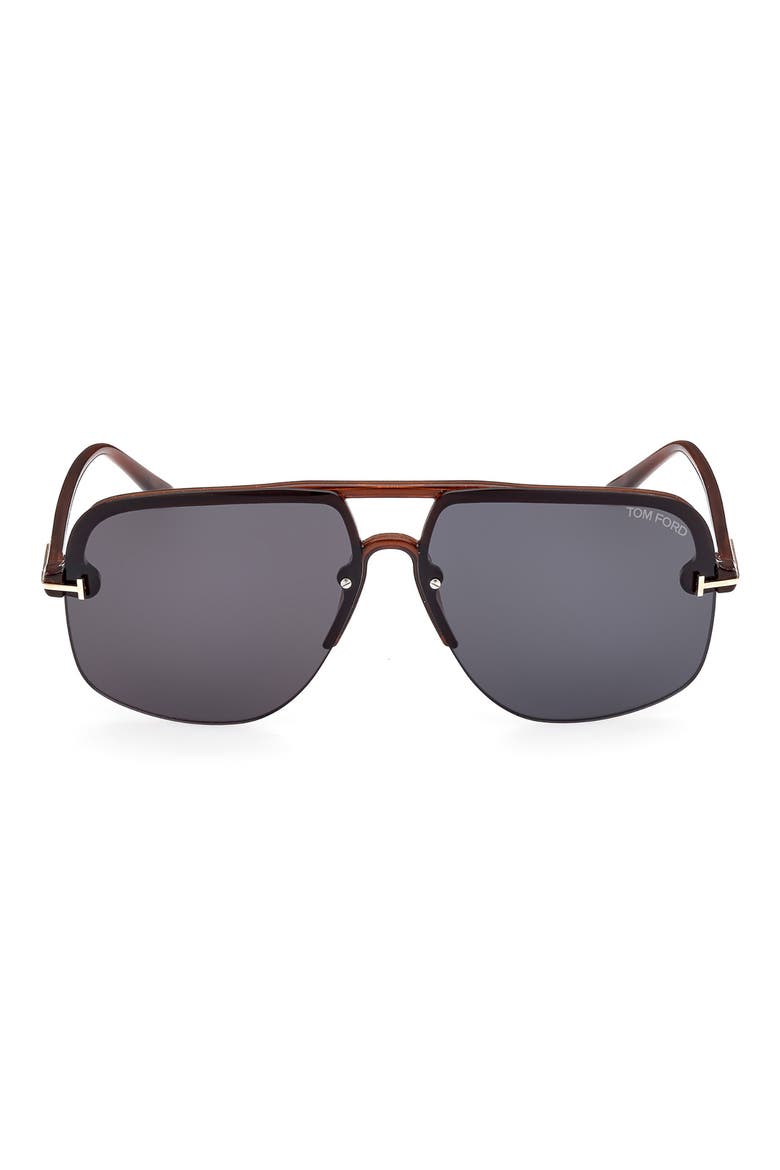 Hugo-02 63mm Oversize Navigator Sunglasses, Main, color, SHINY LIGHT BROWN / BLUE