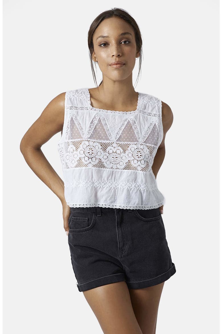 Sleeveless Cotton Embroidered Blouse, Main, color, WHITE
