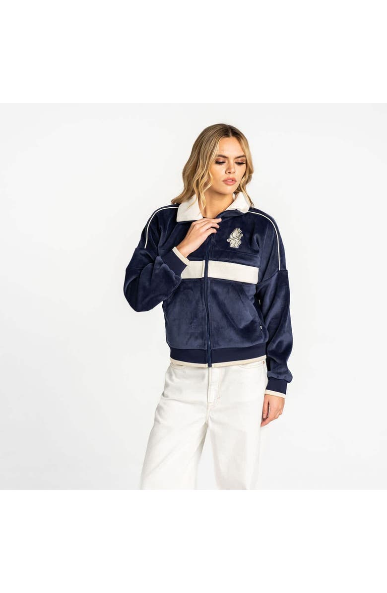 THE WILD COLLECTIVE Women's The Wild Collective Navy Chicago Cubs Velvet Corduroy Full-Zip Jacket, Alternate, color, Navy