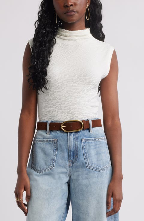 Crinkle Mock Neck Top