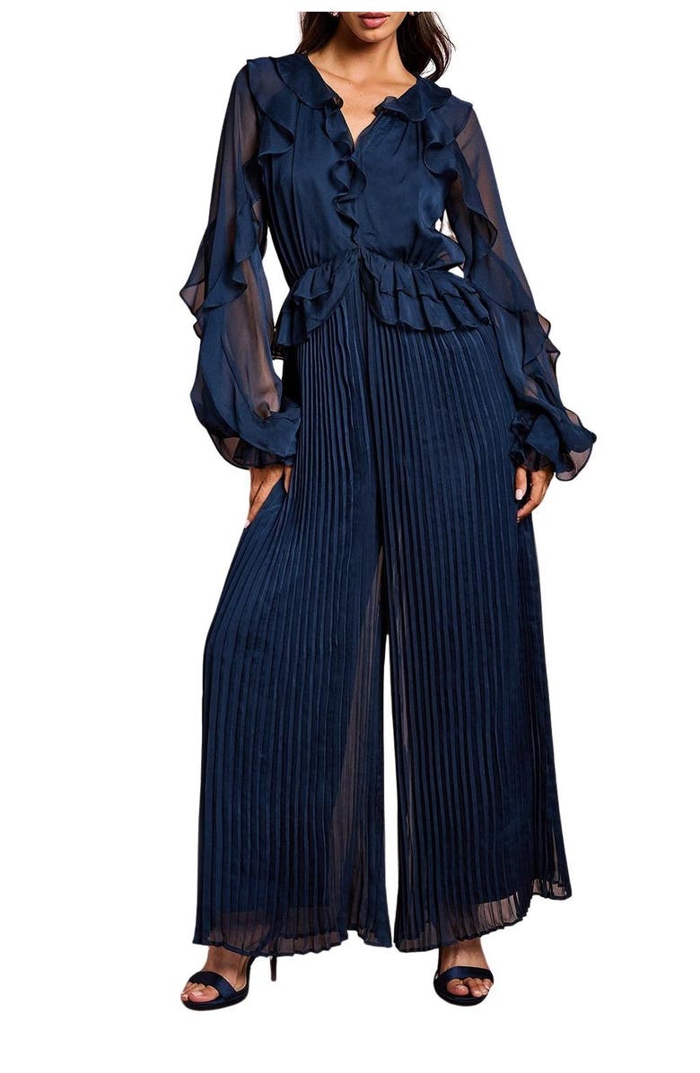 Coast Soft Chiffon Frill Jumpsuit, Alternate, color, Navy