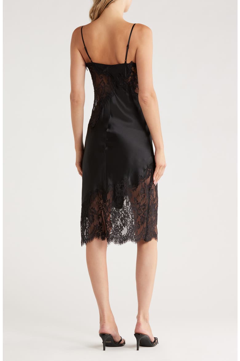 Diya Lace Trim Silk Slipdress, Alternate, color, BLACK