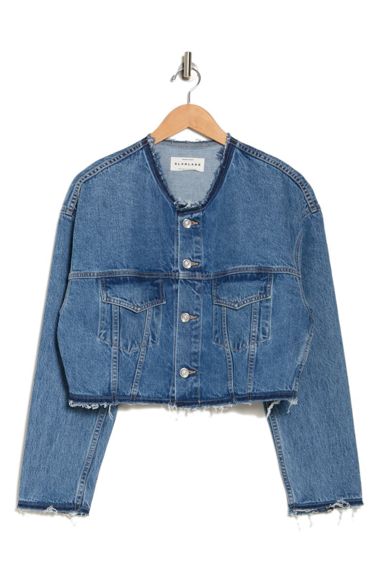 SLVRLAKE Collarless Organic Cotton Trucker Jacket, Alternate, color, 