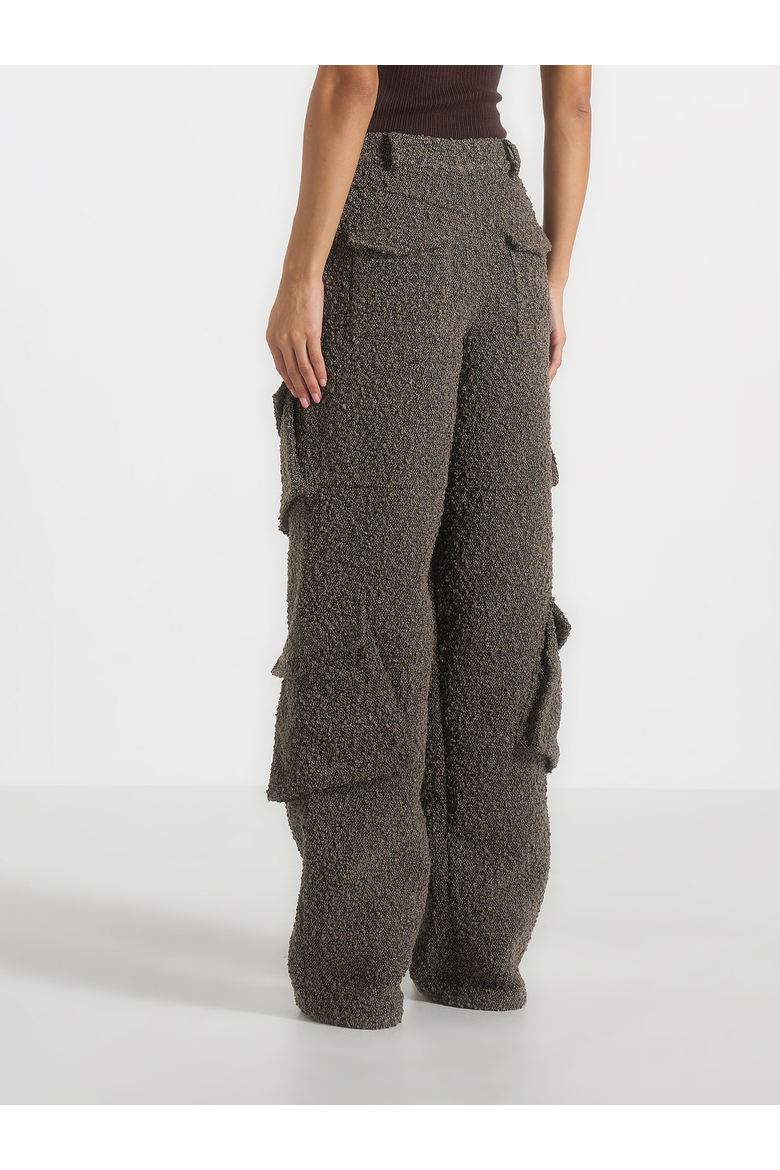 Anne Textured Boucle Wide Leg Cargo Trousers, Alternate, color, Brown
