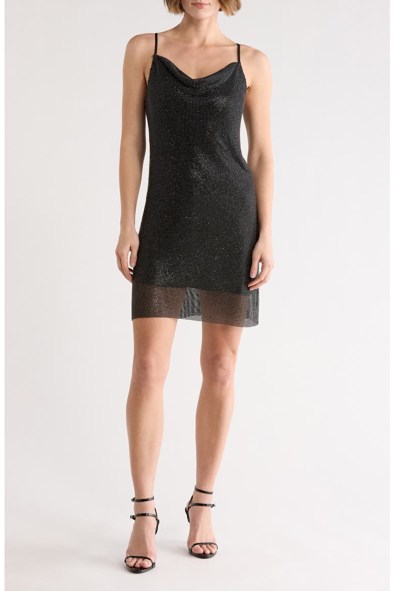 Benson Crystal Chain Mail Mini Slipdress, Main, color, GUNMETAL/BLACK