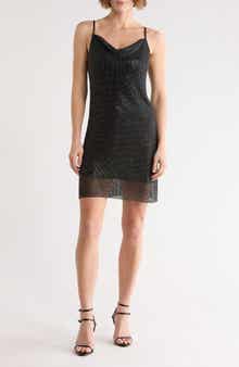 L'AGENCE Benson Crystal Chain Mail Mini Slipdress
