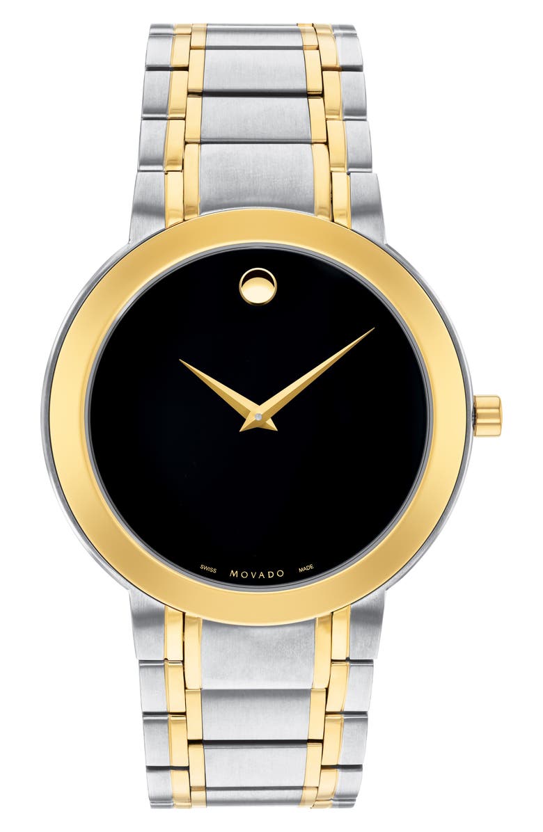 Movado Portfolio Two-Tone Stainless Steel Swiss Quartz Bracelet Watch, 40mm, Main, color, Black