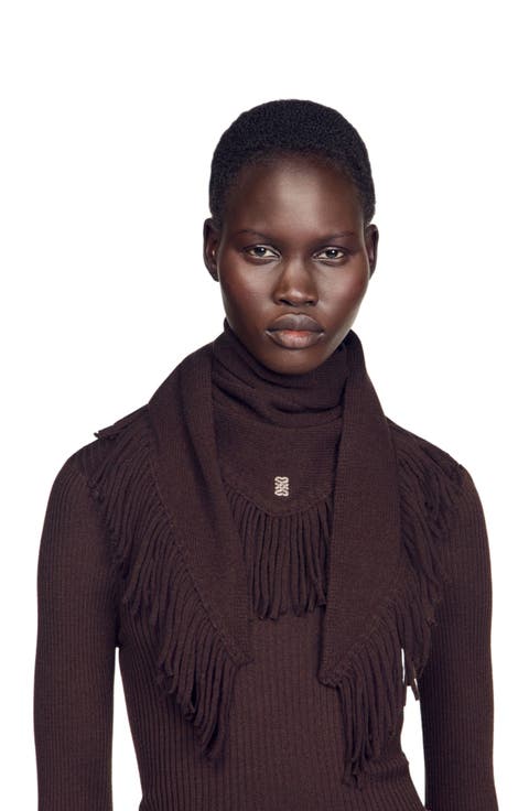 Fringed Wool Triangle Scarf