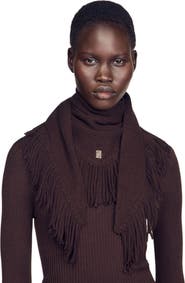 SANDRO Fringed Wool Triangle Scarf